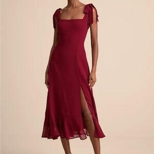 Lulu's Burgundy Summer Invite Wine Red Midi Dress with Slit